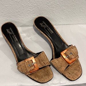 Donald J. Pliner Women's Cork Orange Buckle Tan Slide Sandals
